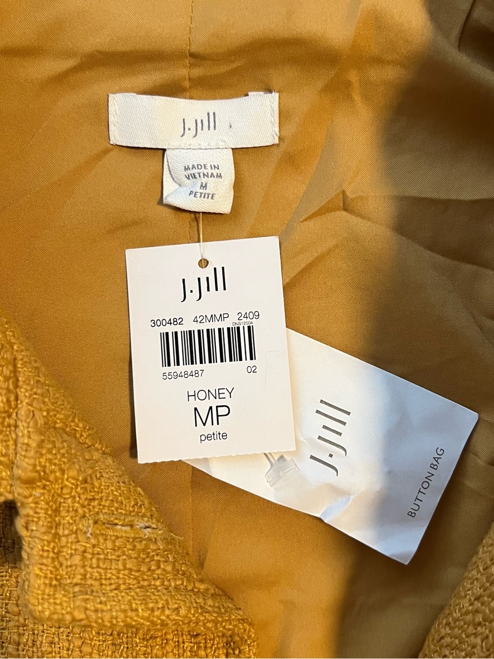 J. Jill Mustard Textured Bouclé Shirt Jacket Honey Medium Petite gold buttons - Picture 4 of 10